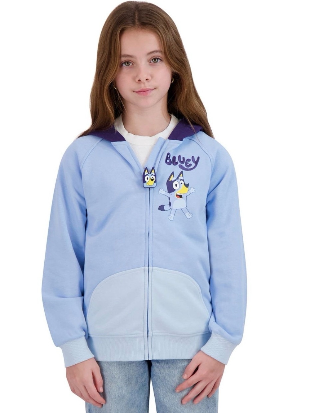 Bluey Girls Cosplay Zip-Up Hoodie Sweatshirt 3D
Ears Light Blue Size 6/7